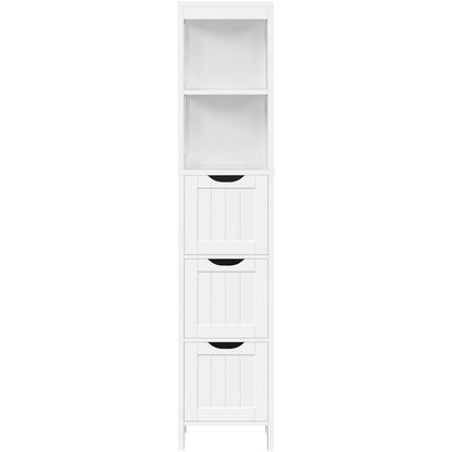 Bathroom Cabinet Tower with 3 Storage Drawers and 2 Shelves in White Wood Finish