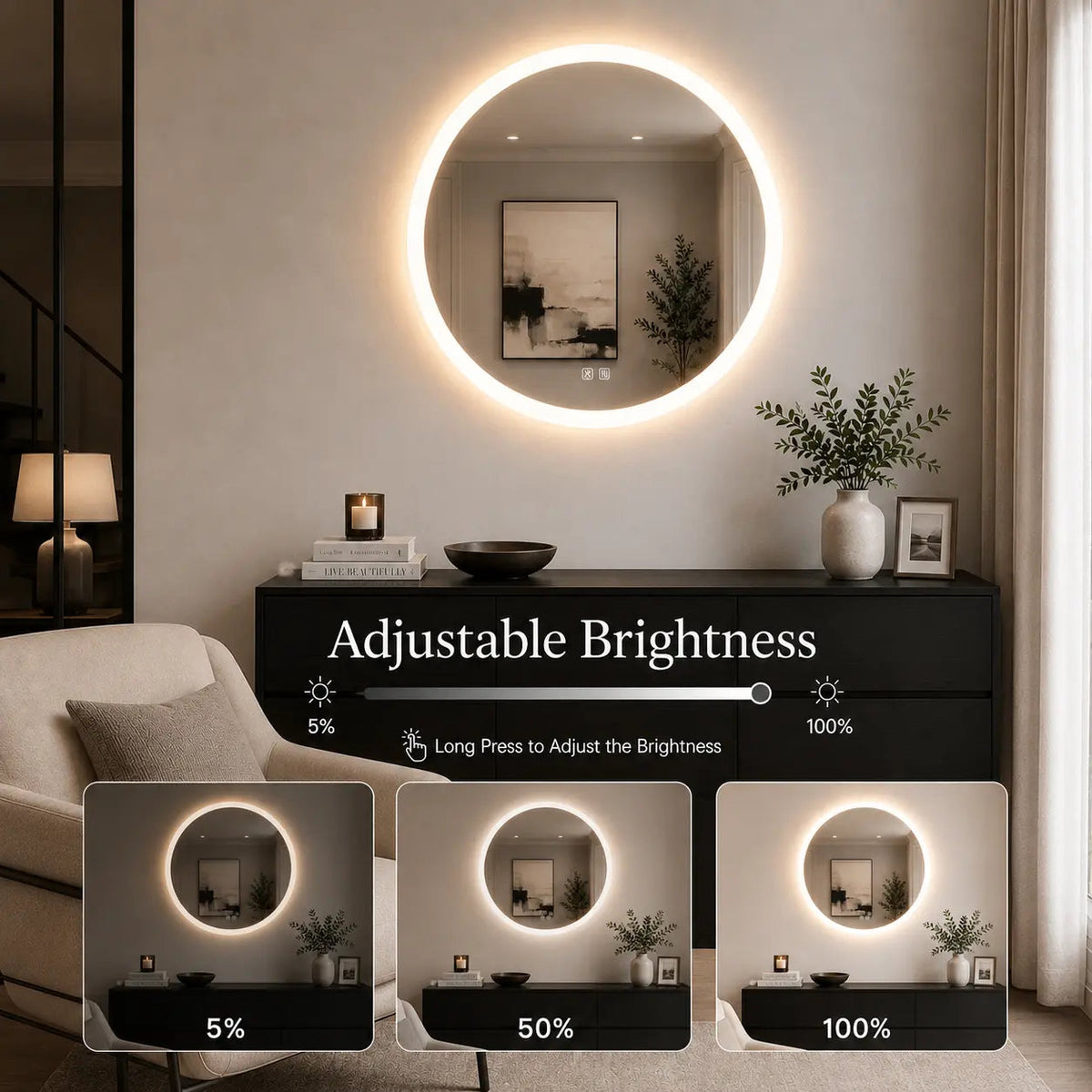 HAUSVITA  Round Edge  Glow LED Bathroom Mirror