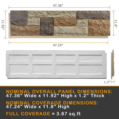 Hausvita Faux Stone Wall Siding Panel, PU Stone Veneer Exterior, 46.46" x 13"