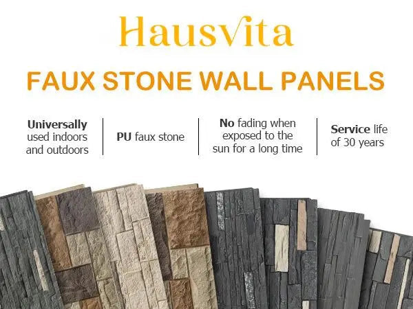Hausvita Faux Stone Wall Siding Panel, PU Stone Veneer Exterior, 46.46" x 13"