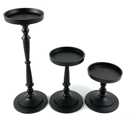 Vibhsa Pillar Candle Holders | Set of 3, Matte Black, Compact Graduated Heights