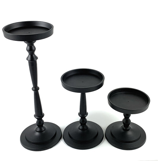 Vibhsa Pillar Candle Holders | Set of 3, Matte Black, Compact Graduated Heights