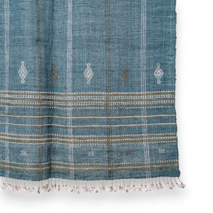 Teal Blue Indian Wool Throw Blanket, Handwoven Sofa Coverlet with Boho Reading Chair Accent - LAPIS