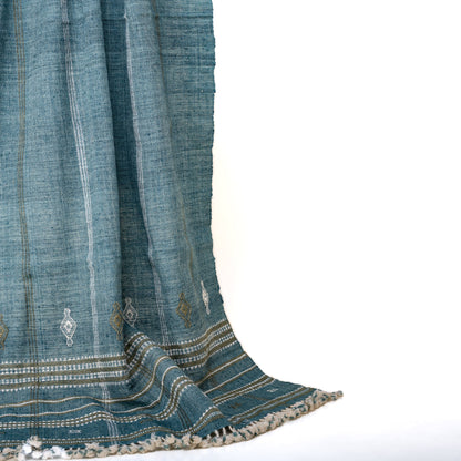 Teal Blue Indian Wool Throw Blanket, Handwoven Sofa Coverlet with Boho Reading Chair Accent - LAPIS