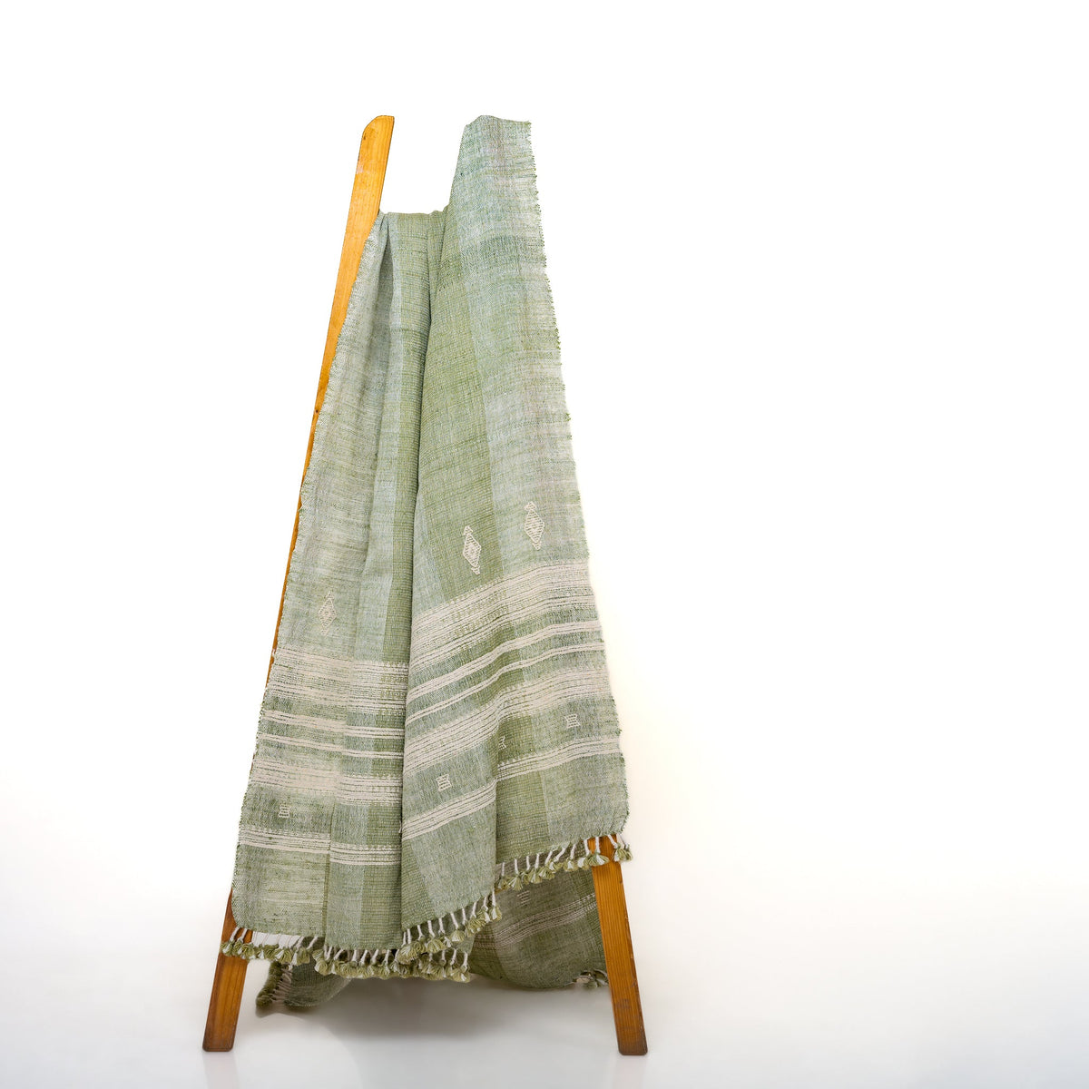 Soft Green Indian Wool Throw Blanket, Handwoven Sofa Coverlet with Quiet Calm Bedroom Layer - SAGE