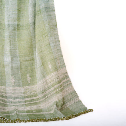 Soft Green Indian Wool Throw Blanket, Handwoven Sofa Coverlet with Quiet Calm Bedroom Layer - SAGE