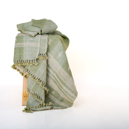 Soft Green Indian Wool Throw Blanket, Handwoven Sofa Coverlet with Quiet Calm Bedroom Layer - SAGE