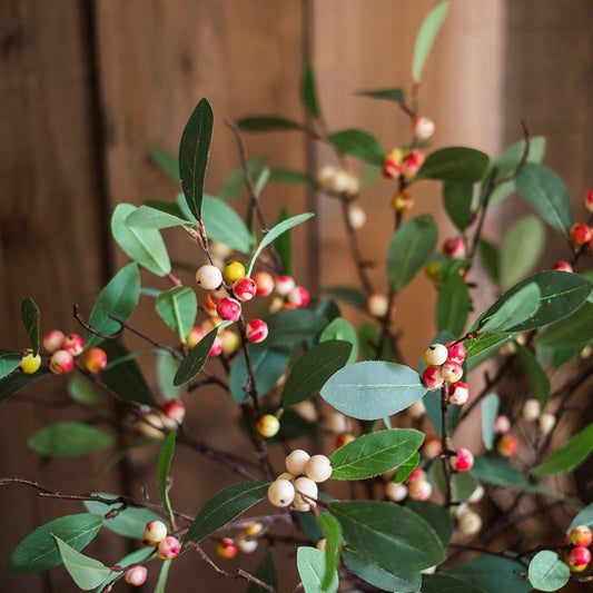 Artificial Fruit Snow Berry Leaf Stem 28" Tall Silk Plant