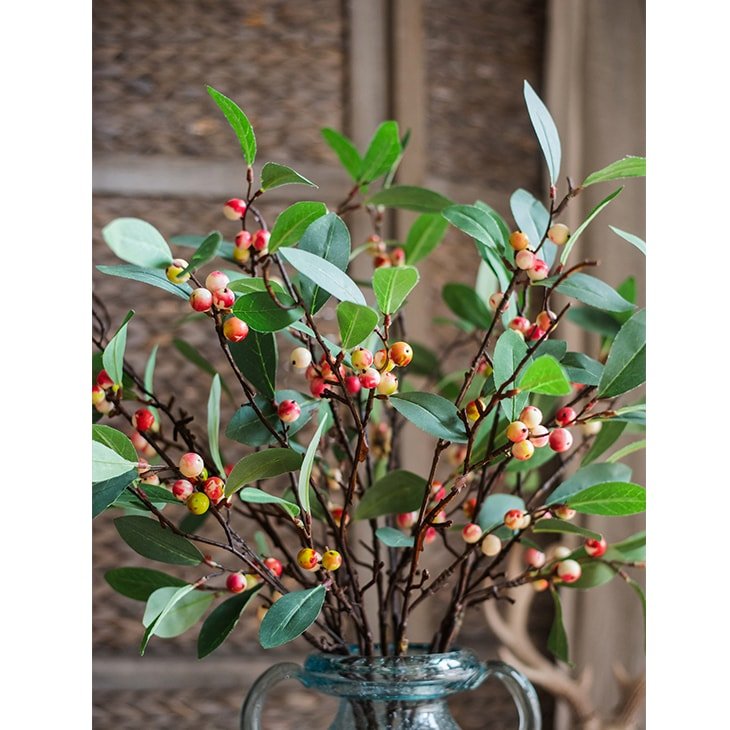 Artificial Fruit Snow Berry Leaf Stem 28" Tall Silk Plant