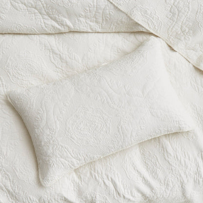 Tache Vanilla Cream Ivory Paisley Damask Stitch Matelassé Cotton Quilt Set (JHW-643)