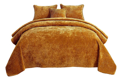 Tache Plush Dreams Melted Gold Waves Velvet Quilt Set (JHW-852Y)