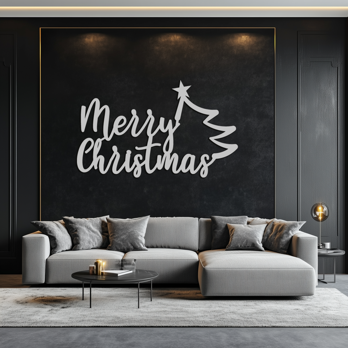 Merry Christmas Tree Metal Wall Art - Holiday Season Script Steel Decor- KAF316