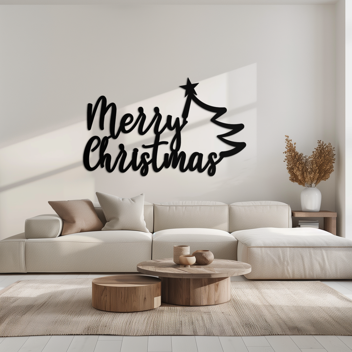 Merry Christmas Tree Metal Wall Art - Holiday Season Script Steel Decor- KAF316