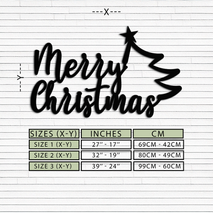 Merry Christmas Tree Metal Wall Art - Holiday Season Script Steel Decor- KAF316