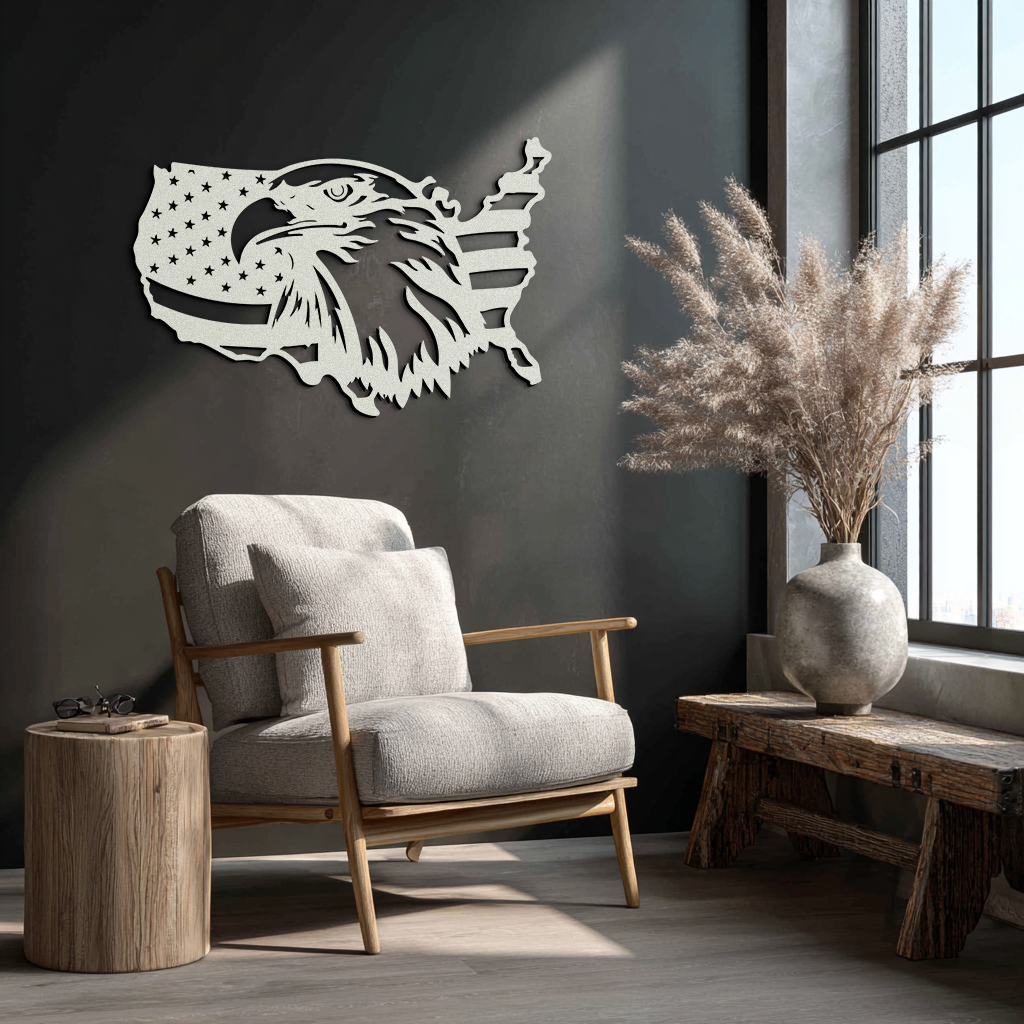American Flag Eagle Silhouette Metal Wall Art – Patriotic USA Decor for Home & Office- KAF497