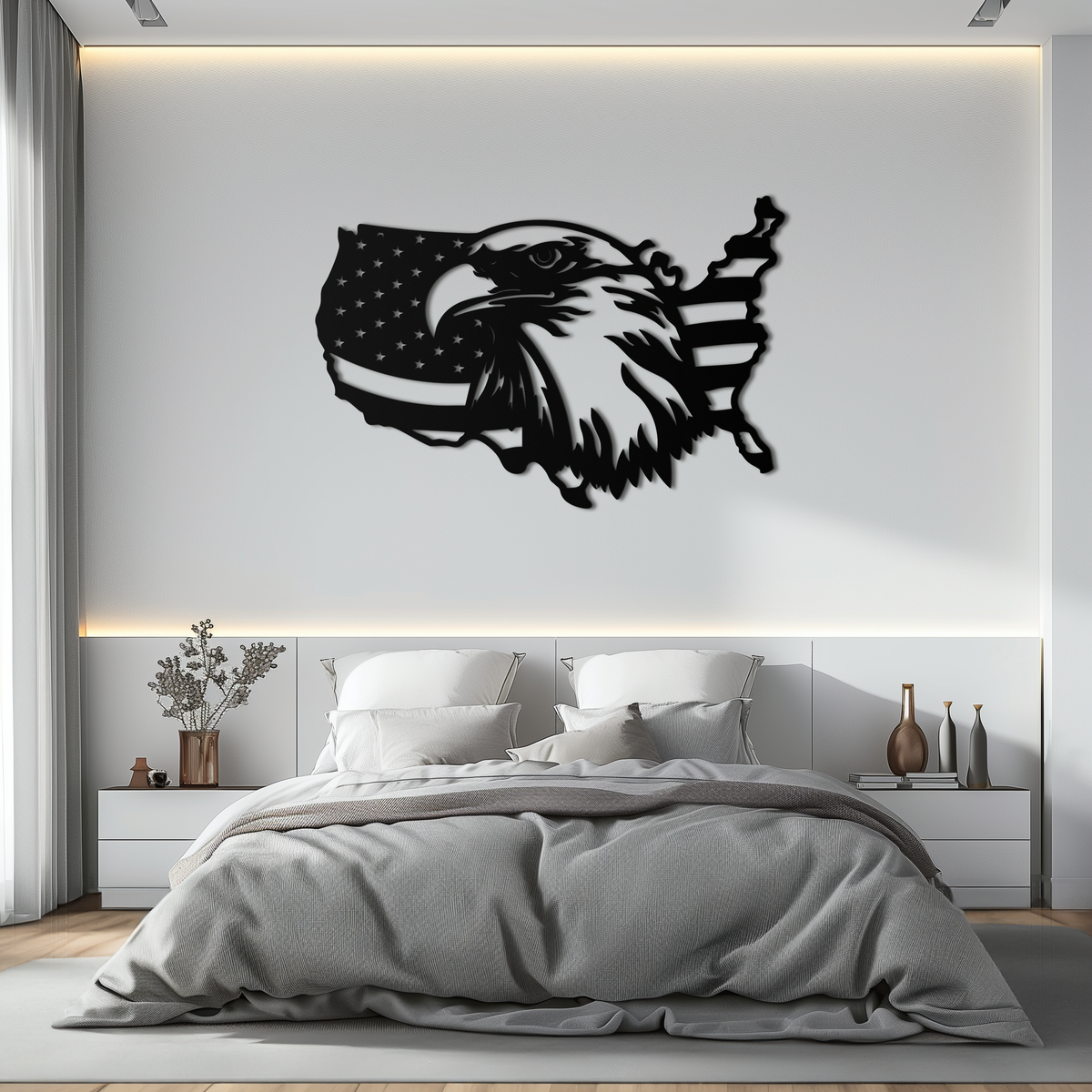 American Flag Eagle Silhouette Metal Wall Art – Patriotic USA Decor for Home & Office- KAF497