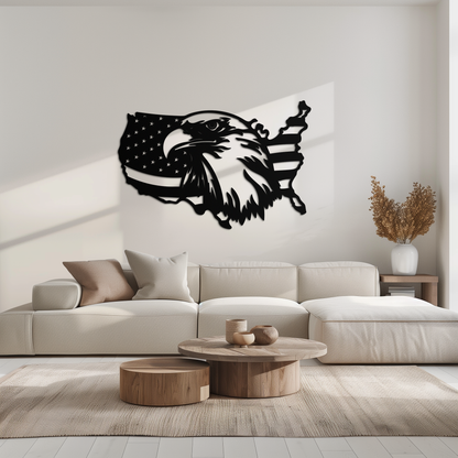 American Flag Eagle Silhouette Metal Wall Art – Patriotic USA Decor for Home & Office- KAF497