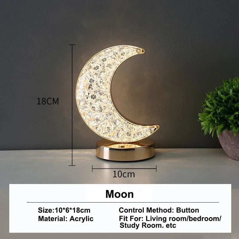 Touch Control 3D Crystal Track Night Light Girls Room Home Decor Aesthetics USB Bedside LED Ambient Table 3D Moon Lamp