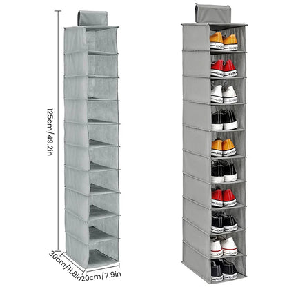 Hanging Shoe Organizer Non-woven Shoe Storage Shelf 10-Layer Foldable Hanging Shoe Rack Space Saving for Home Bedroom Closet
