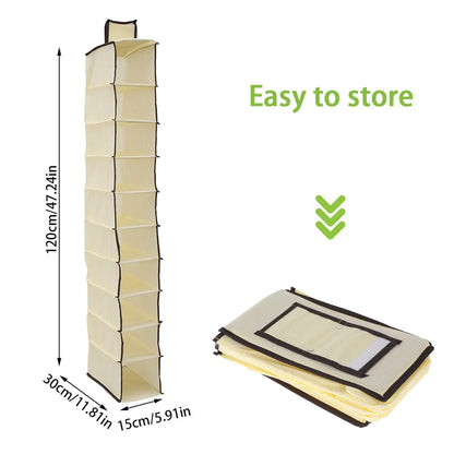Hanging Shoe Organizer Non-woven Shoe Storage Shelf 10-Layer Foldable Hanging Shoe Rack Space Saving for Home Bedroom Closet