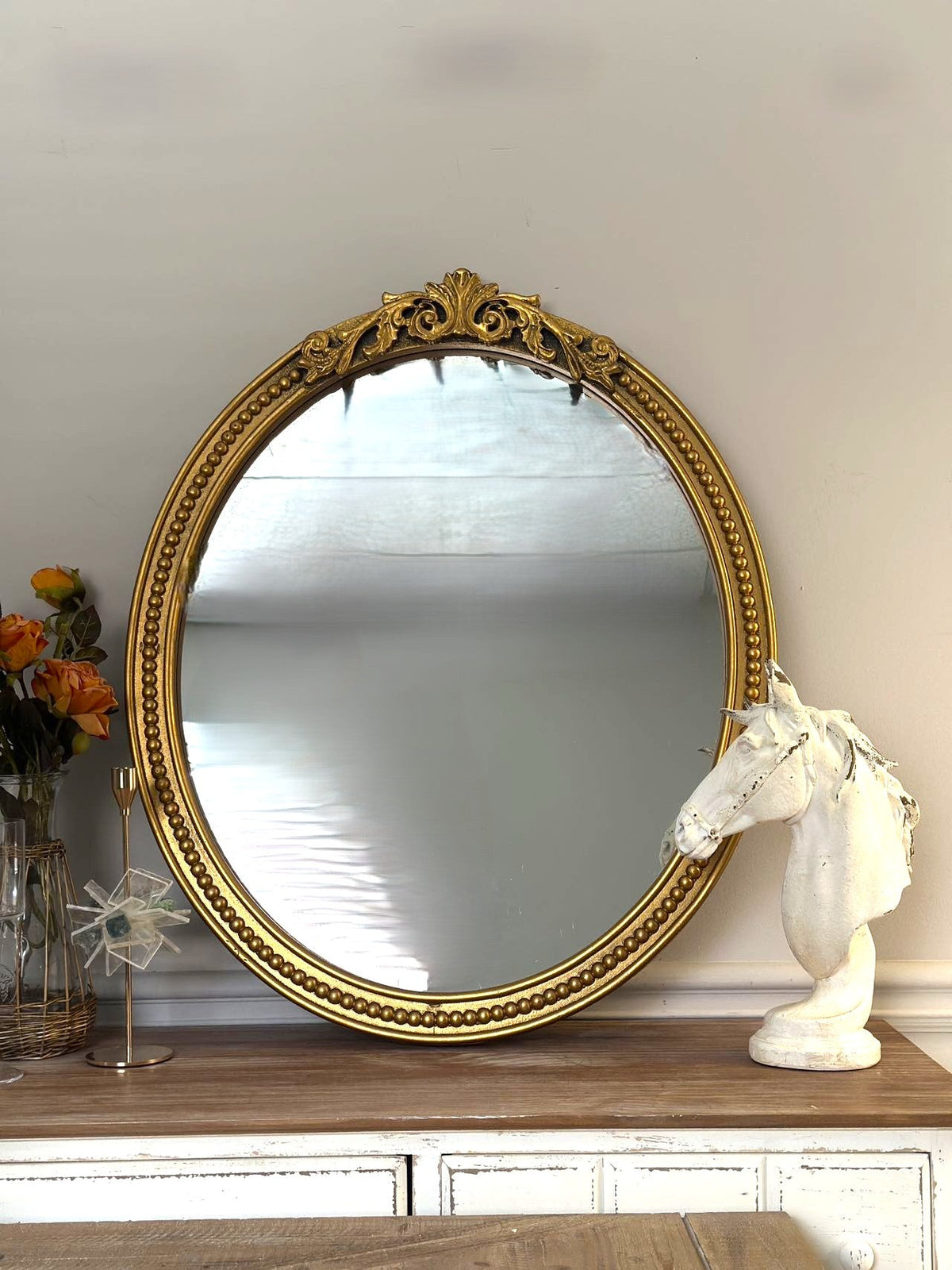 Solid Wood Frame Oval Mirror