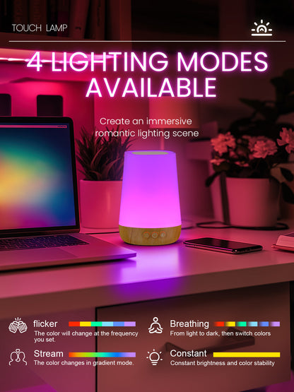 Touch Bedside Table Lamp,4 LIGHTING MODES AVAILABLE,  Rechargeable Desk Lamp, Dimmable Night Light with RGB Color Changing,Portable Lamp for Baby, Bedroom, Living Room