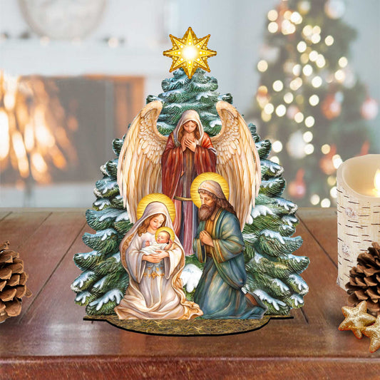 Nativity Scene with Christmas Tree Decorative Village Eco Wood Set by G. Debrekht Nativity Holiday Decor - 852767