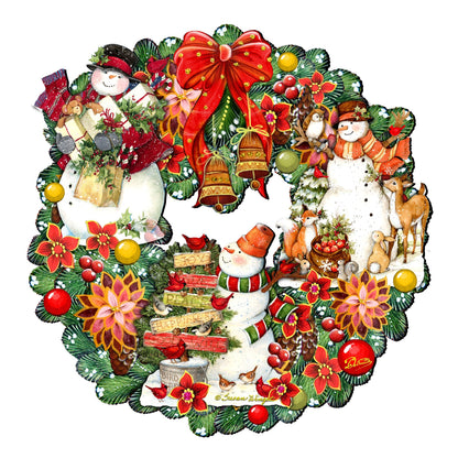 Snowy Christmas Holiday Door Wreath by G. Debrekht featuring Christmas Santa and Snowman Decor by Susan Winget - Item 8185307-4H-SW