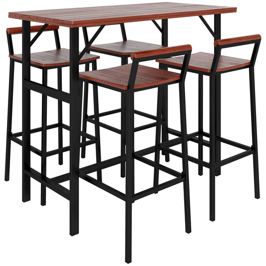 5 Piece Patio Bar Set with 47" Bar Height Table and 4 Bar Stools, for Backyard, Balcony, Porch, Pool, Lawn, Brown