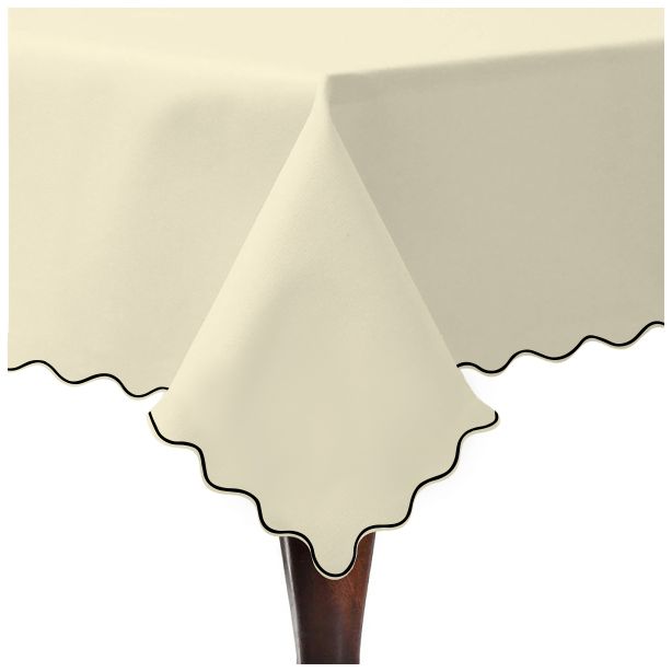 Scallop Embroidery Sateen Cotton Solid Table Cloth - Ivory