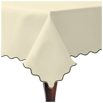 Scallop Embroidery Sateen Cotton Solid Table Cloth - Ivory