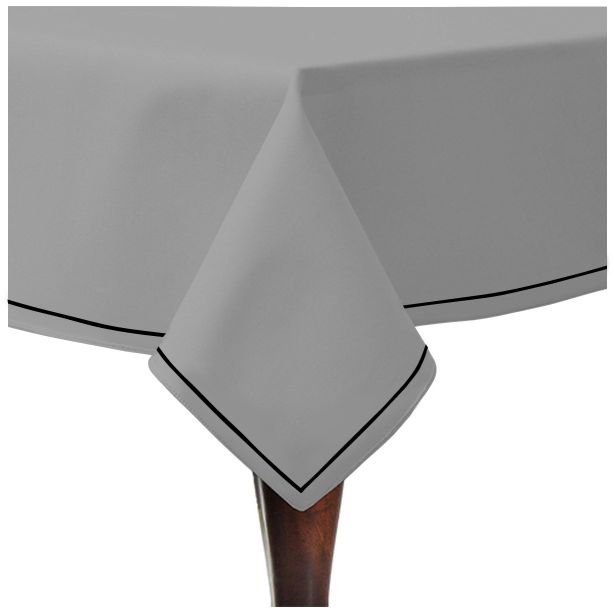 Single Embroidery Border Sateen Cotton Solid Table Cloth - Light Grey