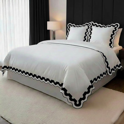 400TC U Shape Applique Scalloped Embroidery Cotton Duvet Cover Set