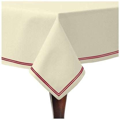 Double Embroidery Border Sateen Cotton Solid Table Cloth - Ivory