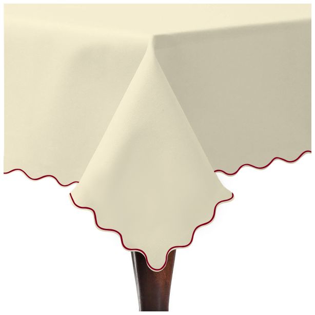 Scallop Embroidery Sateen Cotton Solid Table Cloth - Ivory
