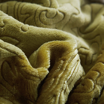 Tache Solid Embossed Green Olive Chartreuse Sherpa Throw Blanket (62096)