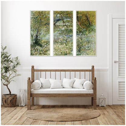 Vincent van Gogh River Bank in Springtime 1887 3 Piece Framed Canvas Wall Art Set by Nostalgia Prints