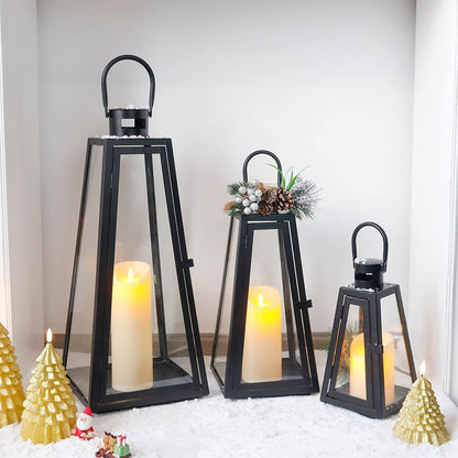 11/16/21''H Metal Outdoor Candle Holder Hanging Lantern with Tempered Glass
