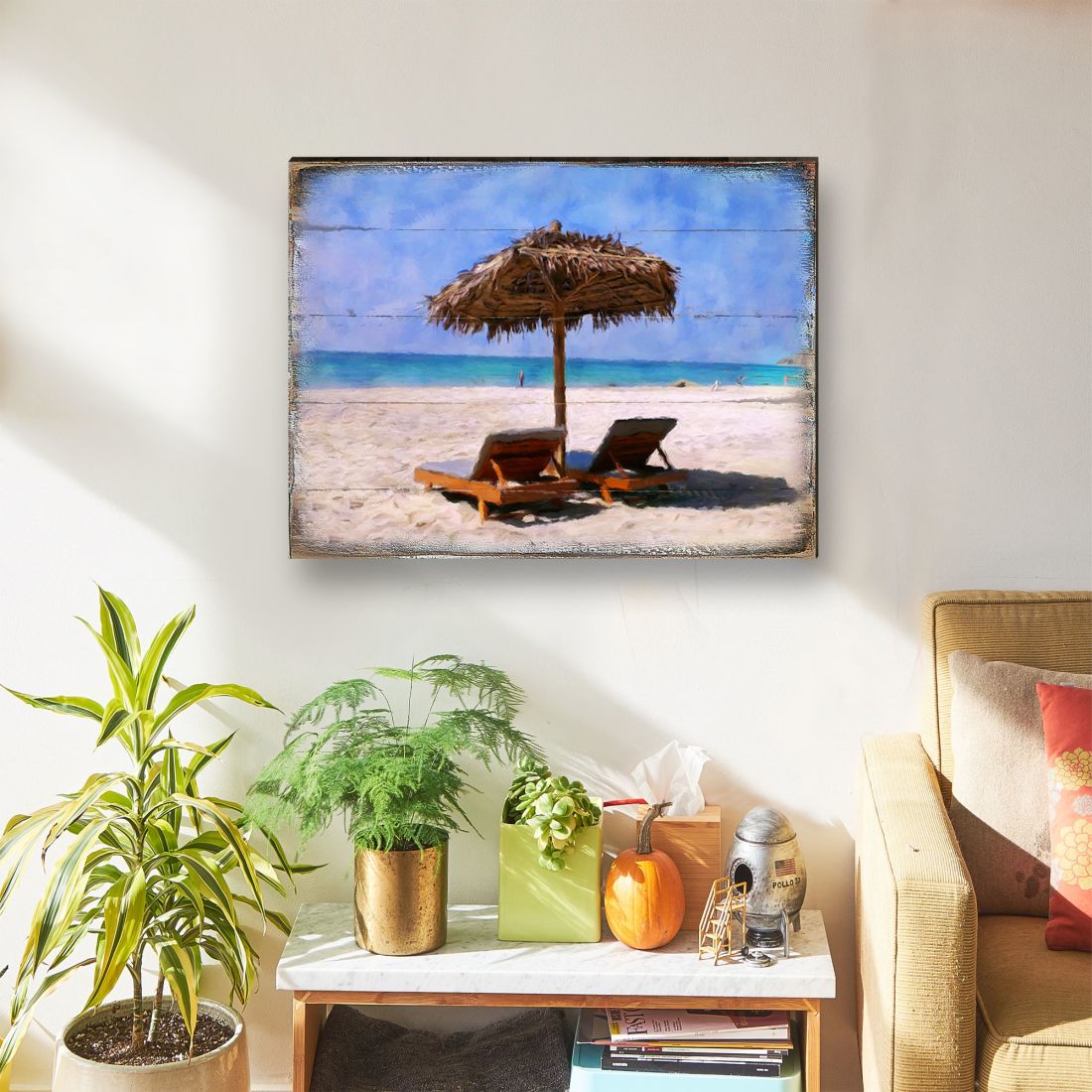 Sonny Beach Chairs Wooden Coastal Wall Art by Nature Wonders - Coastal Sea-Life Decor - 95319B