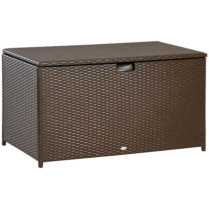 113 Gallon Outdoor Storage Box, Rattan Deck Box for Indoor, Patio Furniture Cushions, Pool Garden Tools, Brown