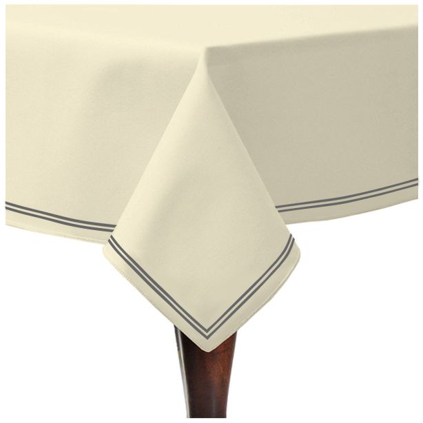 Double Embroidery Border Sateen Cotton Solid Table Cloth - Ivory