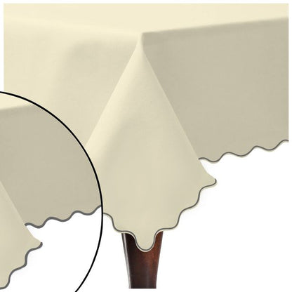 Scallop Embroidery Sateen Cotton Solid Table Cloth - Ivory