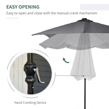 9' X 7' Solar Umbrella, LED Lighted Patio Umbrella For Table Or Base With Tilt & Crank, Outdoor Umbrella For Garden, Deck, Backyard, Pool, Beach, Dark Gray