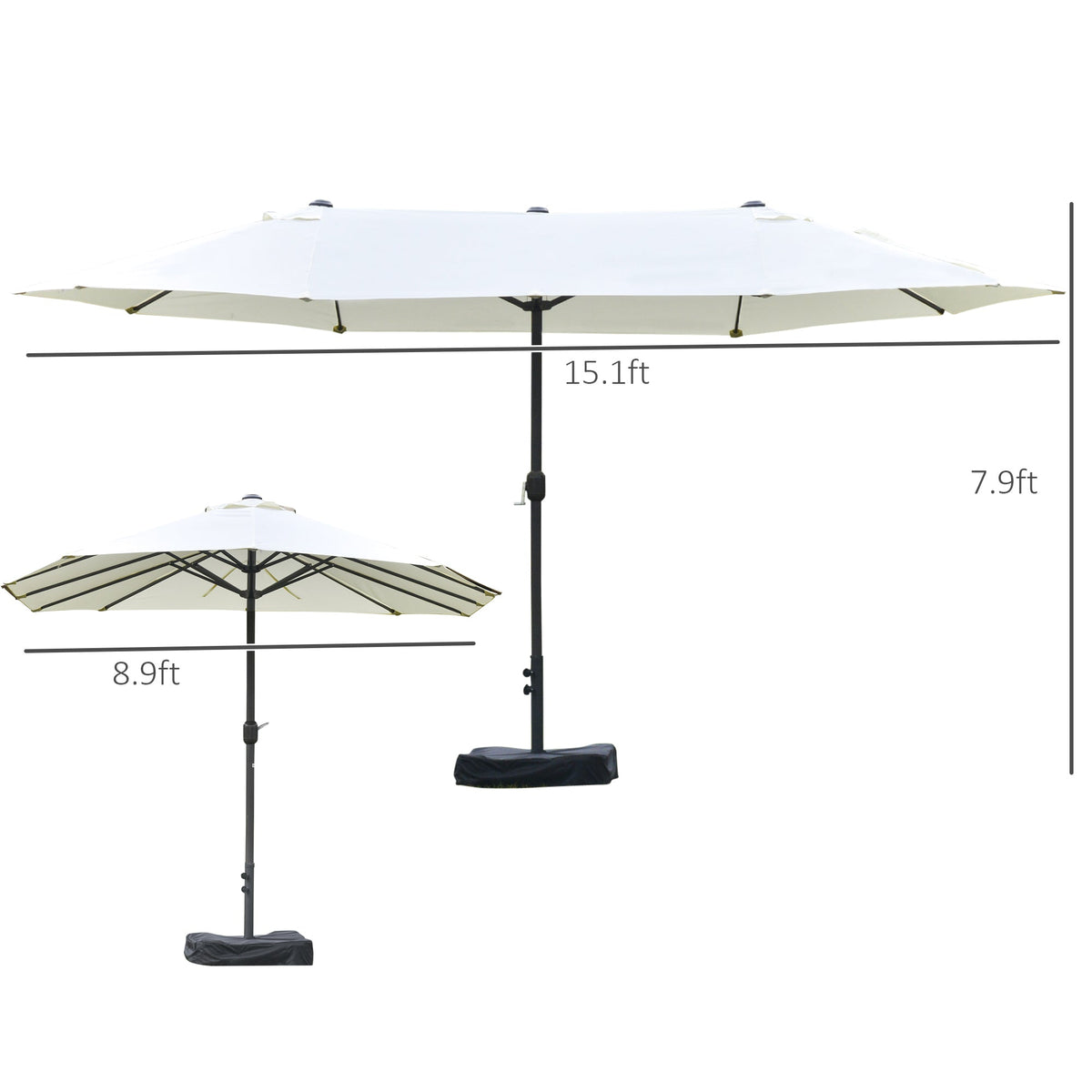 Patio Umbrella 15' Steel Rectangular Outdoor Double Sided Market With Base, UV Sun Protection & Easy Crank For Deck Pool Patio, Beige