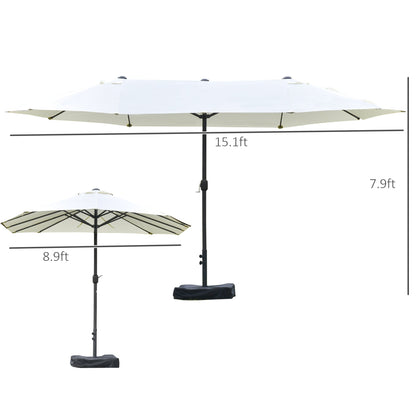 Patio Umbrella 15' Steel Rectangular Outdoor Double Sided Market With Base, UV Sun Protection & Easy Crank For Deck Pool Patio, Beige