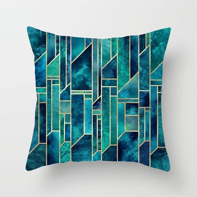 Flower Leaves Pattern Throw Pillow Case Teal Blue Cushion Covers Modern Teal Throw Pillow Covers Ocean Bohemia Decorative Couch Pillow Cases Sea Cotton Linen Decorative Pillowcases