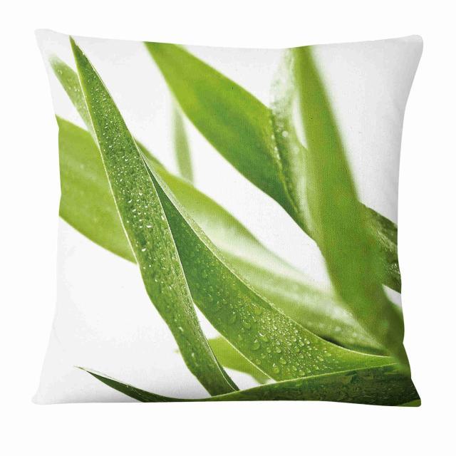 Fresh Green Leaves Digital Printed Pillowcase Home Pillow Decoration Tropical Green Leaves Throw Pillow Cover With Geometric Background Home Decorative Square Cushion Covers Cotton Linen Home Decor 45x45CM