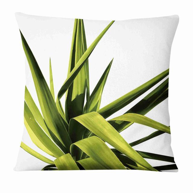 Fresh Green Leaves Digital Printed Pillowcase Home Pillow Decoration Tropical Green Leaves Throw Pillow Cover With Geometric Background Home Decorative Square Cushion Covers Cotton Linen Home Decor 45x45CM