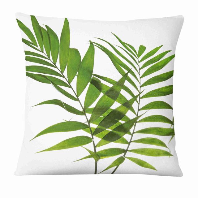 Fresh Green Leaves Digital Printed Pillowcase Home Pillow Decoration Tropical Green Leaves Throw Pillow Cover With Geometric Background Home Decorative Square Cushion Covers Cotton Linen Home Decor 45x45CM