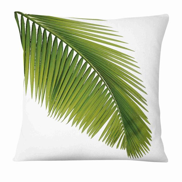 Fresh Green Leaves Digital Printed Pillowcase Home Pillow Decoration Tropical Green Leaves Throw Pillow Cover With Geometric Background Home Decorative Square Cushion Covers Cotton Linen Home Decor 45x45CM